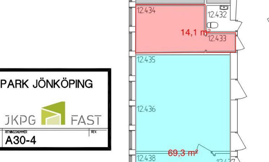 Planritning ledig kontorslokal våning 4, 14 m².