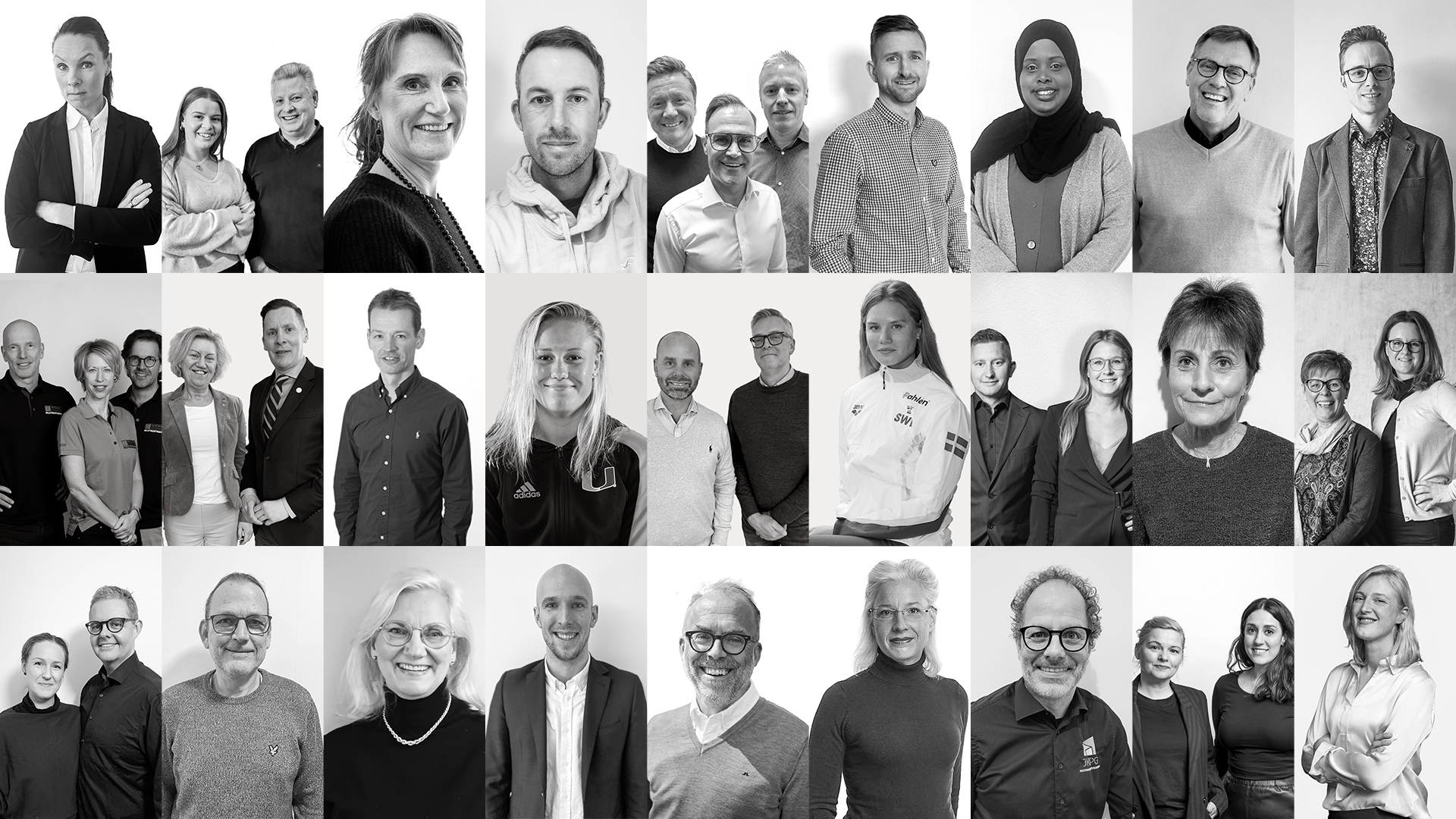Porträttbilder över de som nominerats till olika priser vid Jönköpings Galan 2022, sammansatt i ett svartvitt bildcollage.