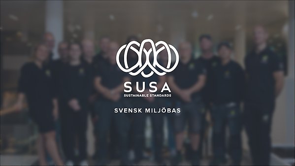 Logotyp för Svensk Miljöbas med texten "SUSA Sustainable Standards, Svensk Miljöbas"